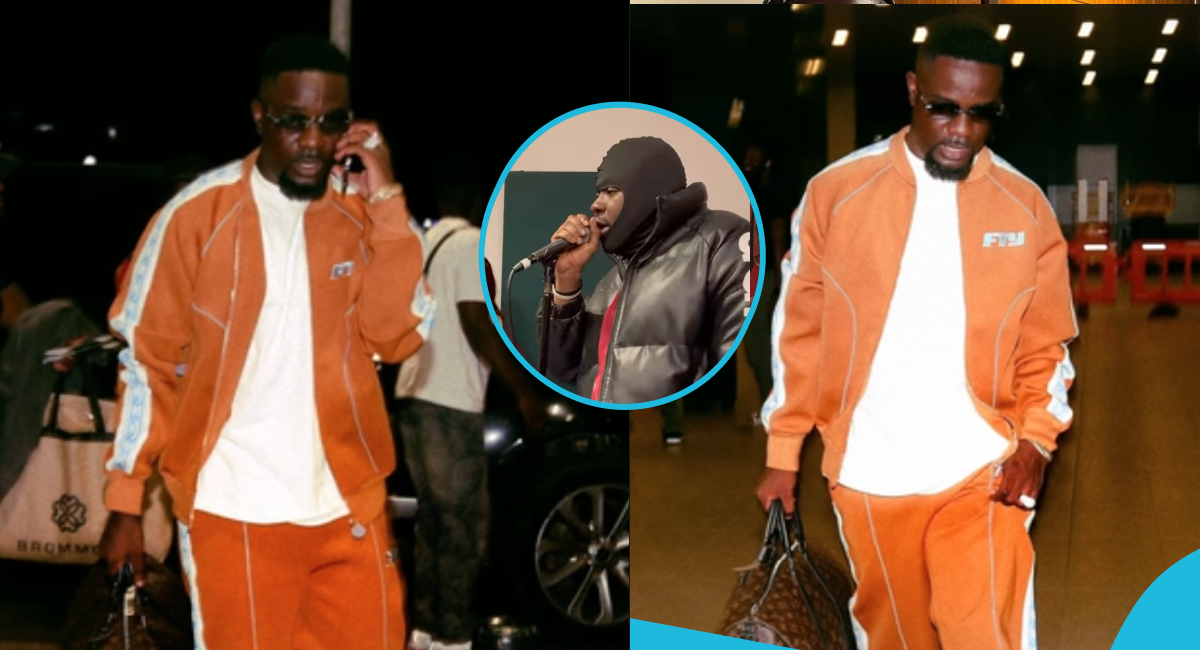 Sarkodie looks classy in a GH¢3,400 FTY tracksuit as he flies to London for Medikal's Indigo at The O2 concert