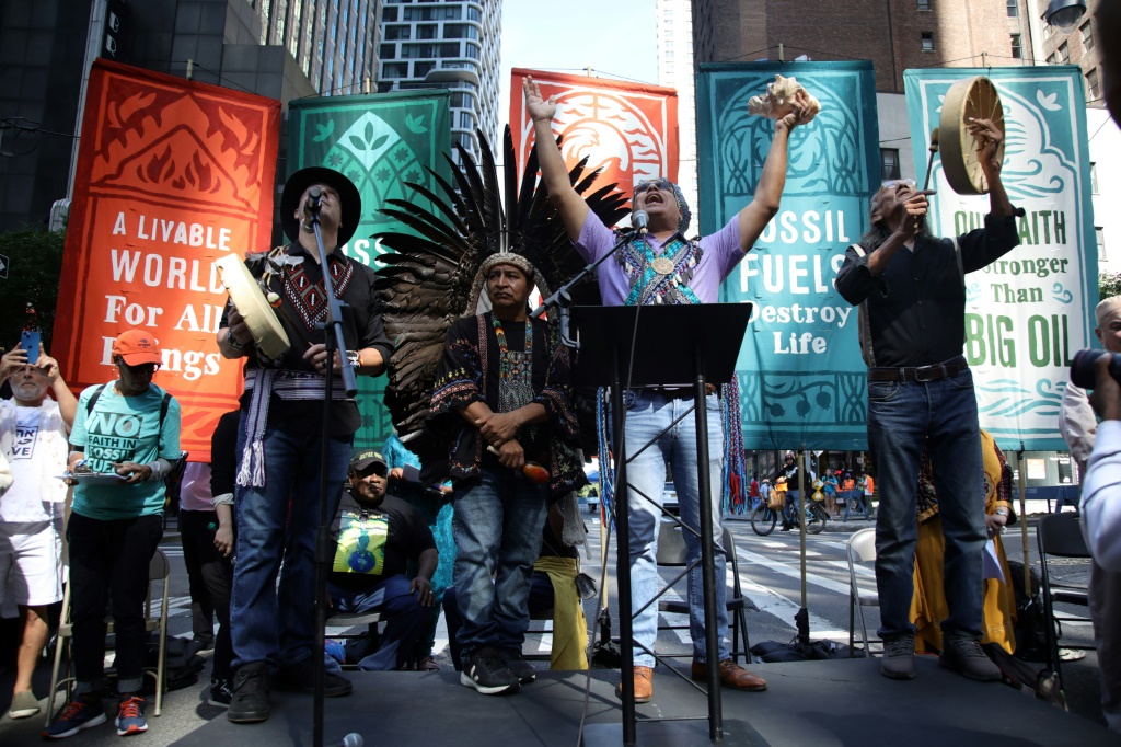People rally to end fossil fuels ahead of the 78th United Nations General Assembly and Climate Ambition Summit in New York on September 17, 2023