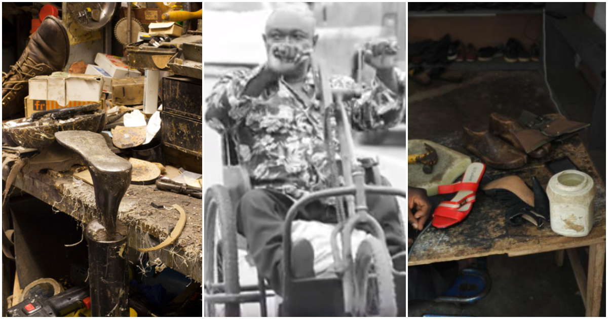 Photos of physically challenged Ghanaian shoemaker.