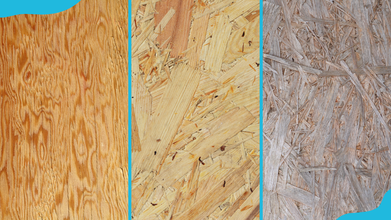 Plywood (R), oriented strand board (C) and old OSB texture (L).