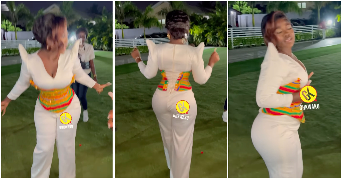 Ghanaian TikTok star Asantewaa looks splendid in a white jumpsuit and kente bustier; "It's the hip pad for me"
