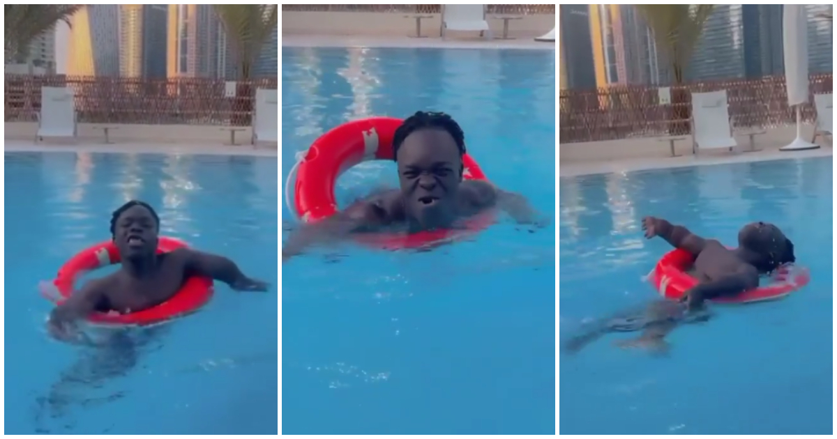Video of Shatta Bandle swimming like "tilapia" in Dubai pool causes stir online