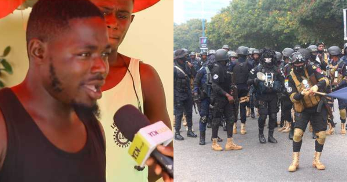 Collage of a Budumburam resident and a group of policemen