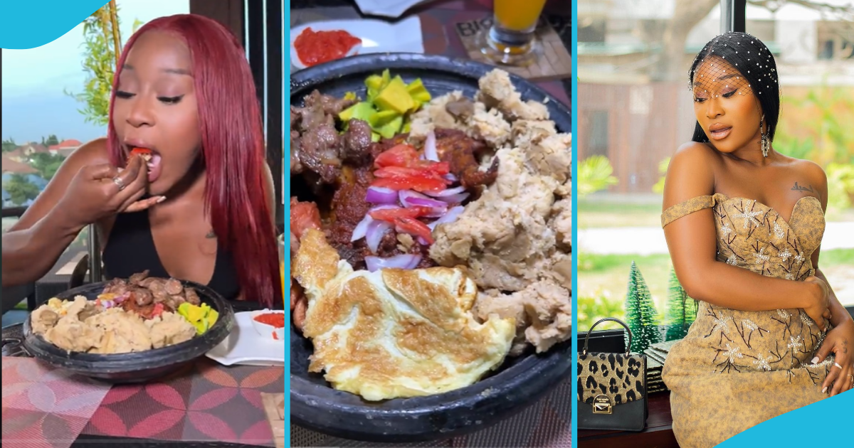 Efia Odo eats kenkey and pork in local asanka with long nails at chop bar