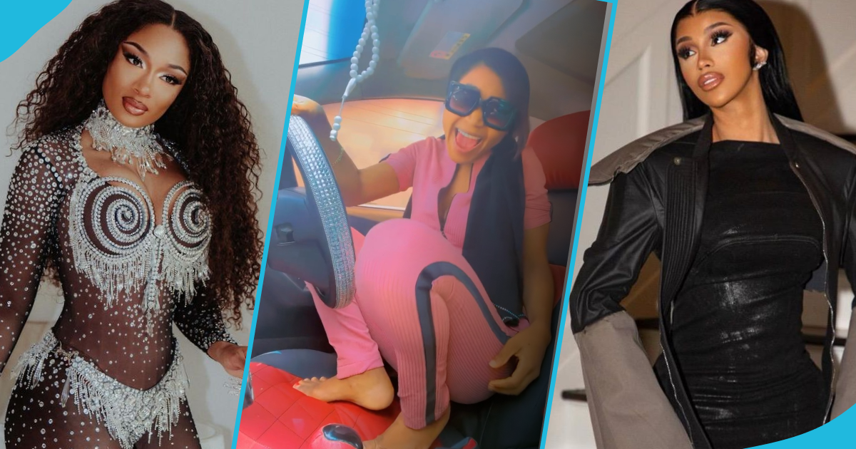 Akuapem Poloo jams to Cardi B and Megan Thee Stallion's Bongos while driving
