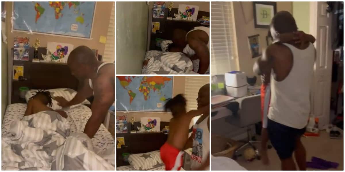 Social media users gush as boy jumps from sleep and shed tears as he locks dad in warm embrace in an adorable union