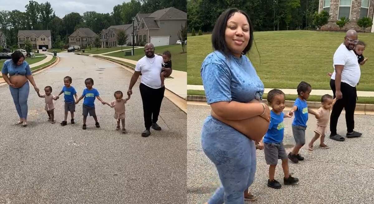 Photos of a pregnant woman and husband with their children.