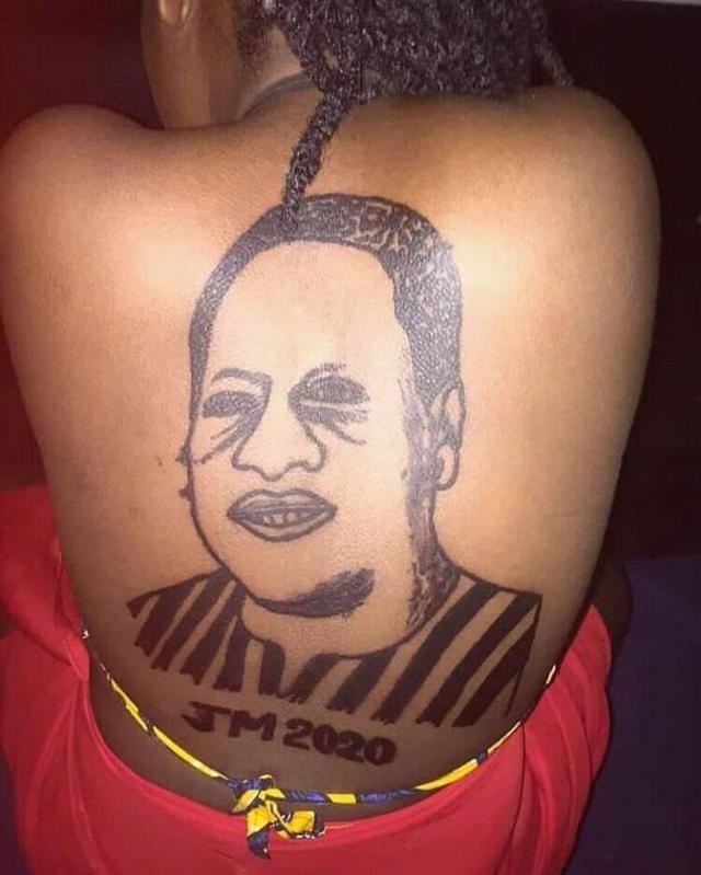 Woman tattoos John Mahama at her back (Photo)