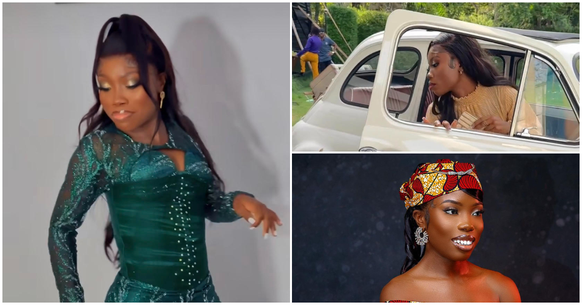 Ghanaian TikTok star Erkuah Official looks gorgeous in a stylish shiny dress while flaunting her plush car
