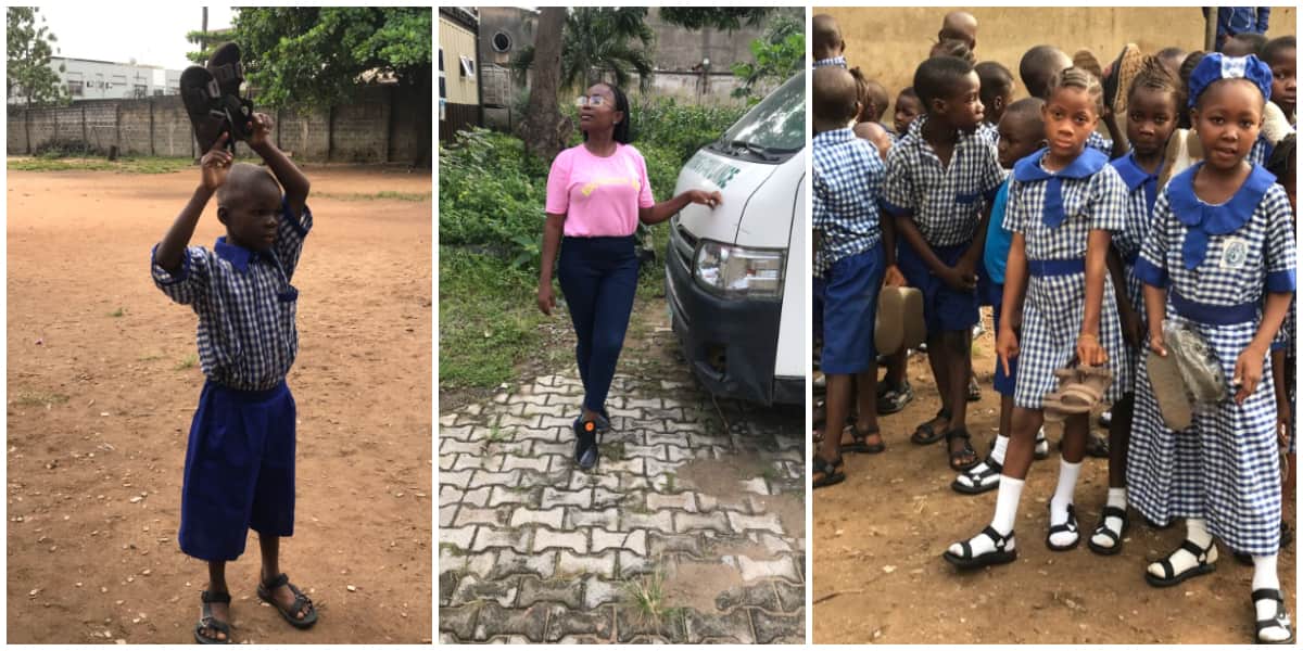 Poor boy who wore nylon-tied sandals to school gifted new shoes by young lady