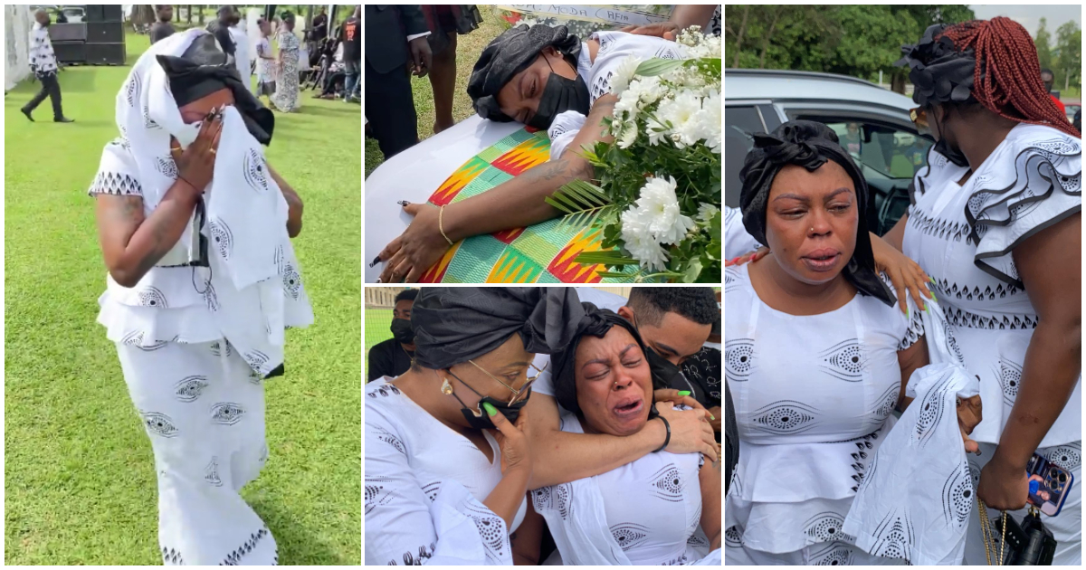Heartbroken Afia Schwar sheds uncontrollable tears at father's burial, Tracey Boakye, Diamond console her in sad videose