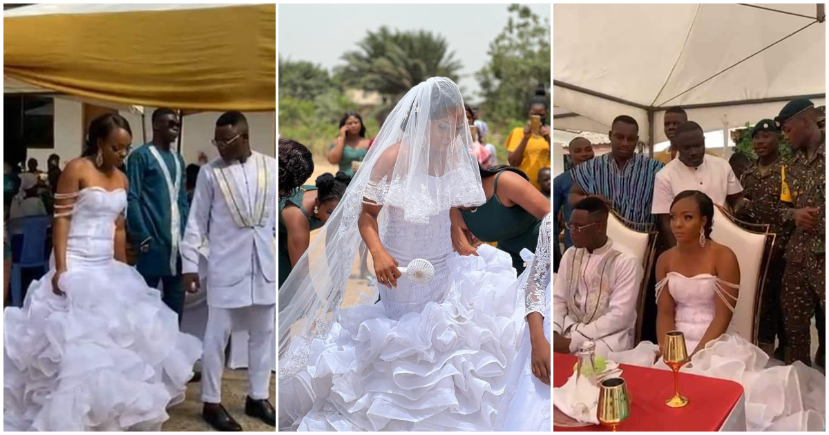 Lady who dumped boyfriend to marry soldier nearly cries at wedding, sad photo pops up