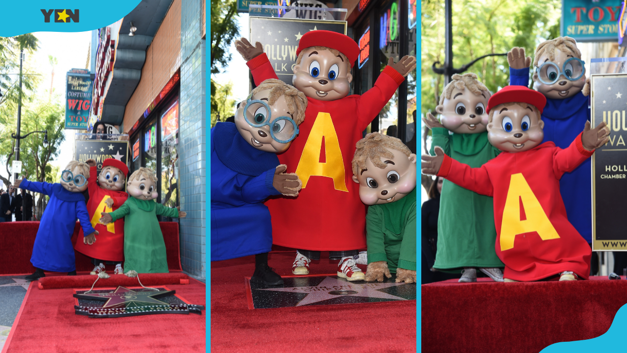 The three Chipmunks, Alvin, Simon, and Theodore, at the Hollywood Walk of Fame in LA