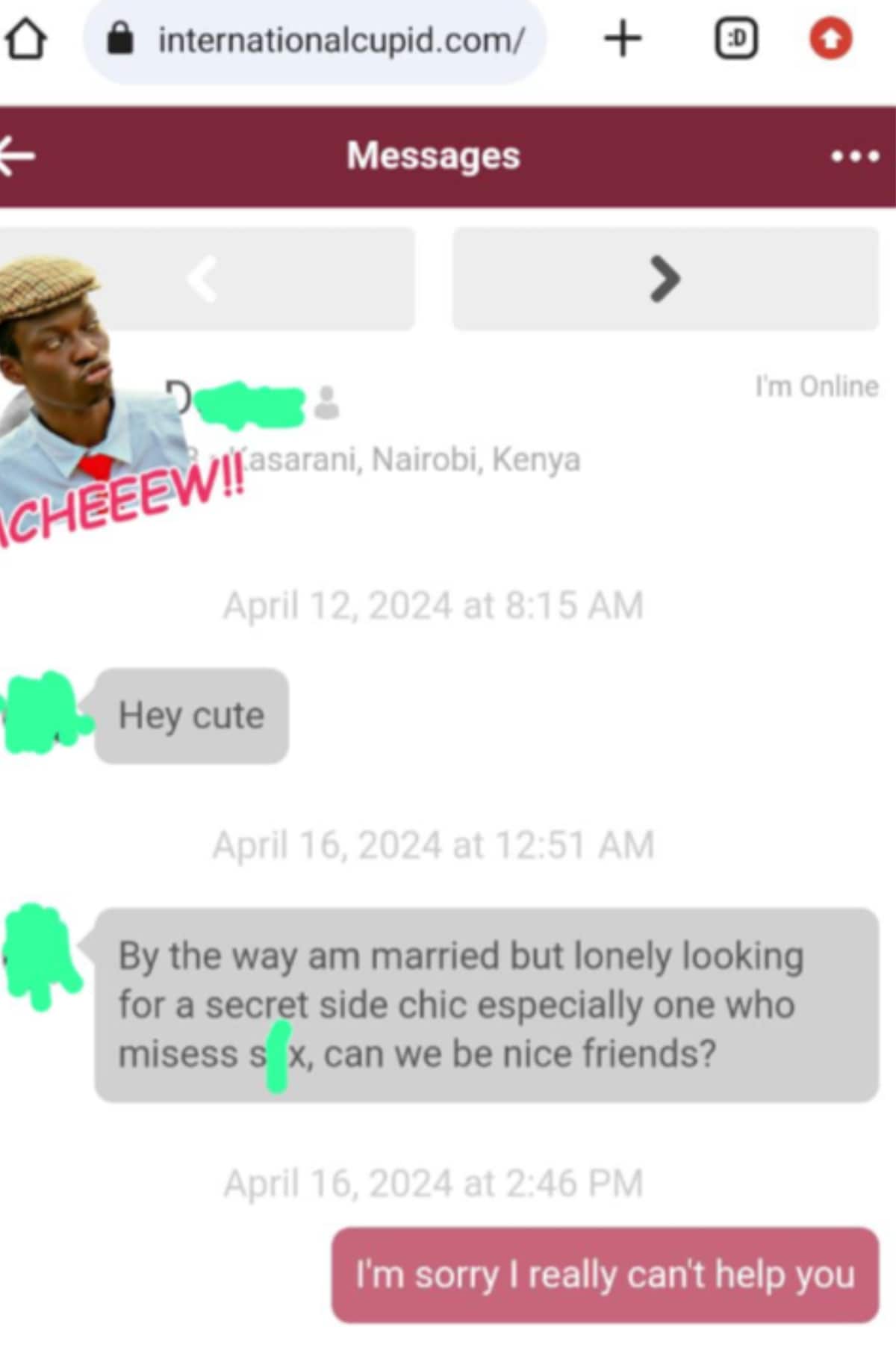 Lady leaks chats with married man.