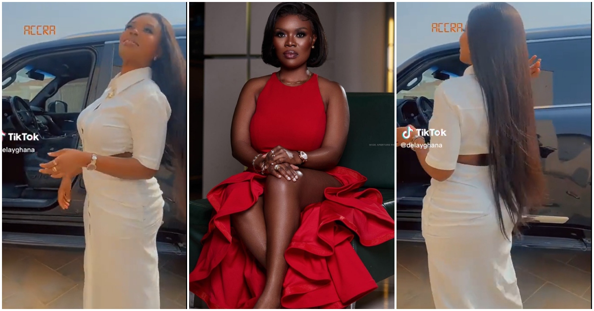 Delay: Pretty TV Host Slays In Beautiful Dress And Shows Off Expensive Landcruiser Prado