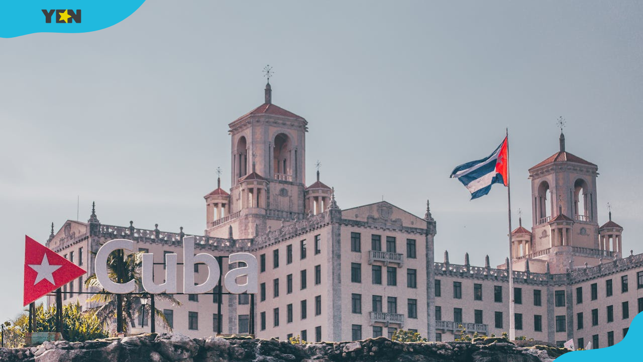 A building with the Cuban national flag in Havana