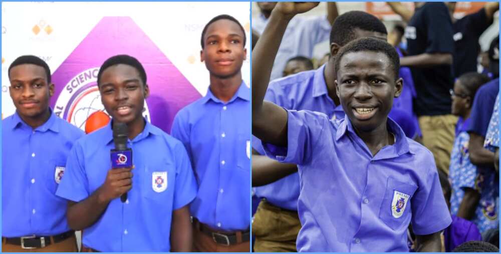Photo of NSMQ Presec Team and a student