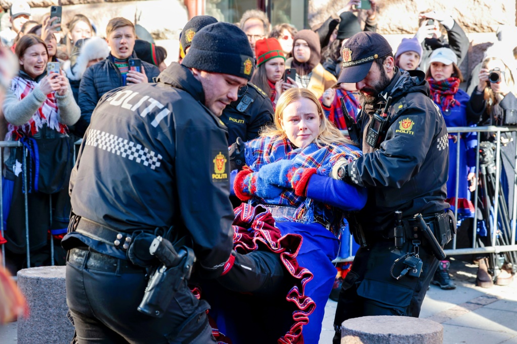 Indigenous Sami activists protested against illegally built wind farms on their land