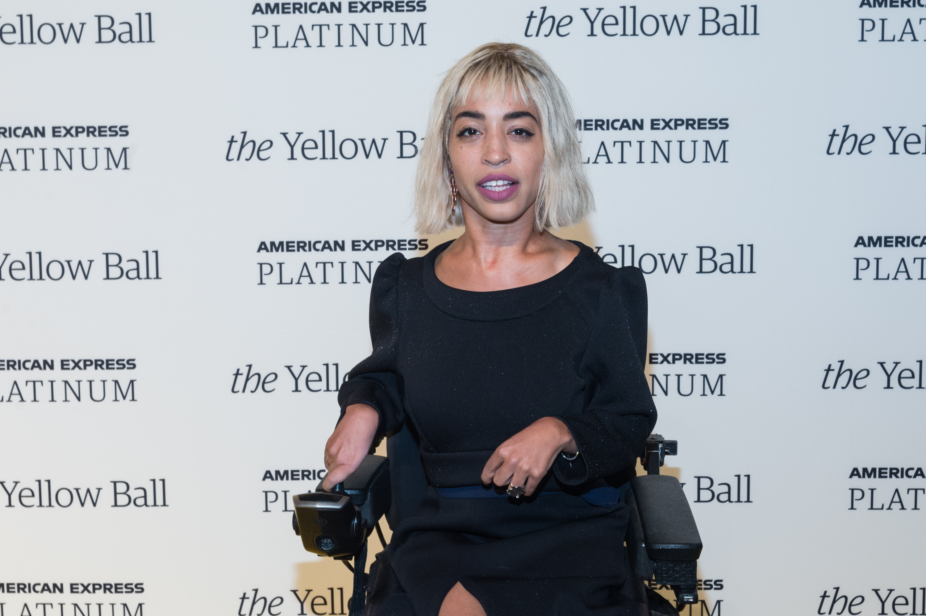 Jillian Mercado sits in her black wheelchair in New York City