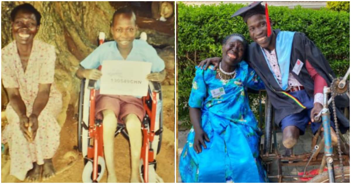 Proud moment as physically challenged man who was carried to school by mum graduates from university