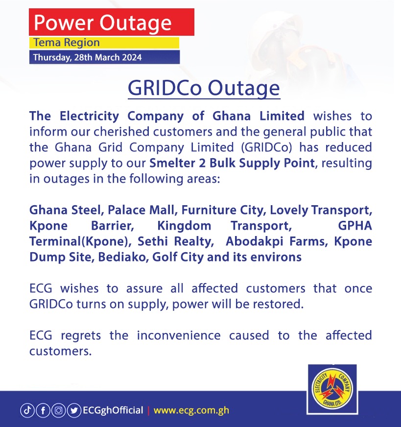 ECG Outlines Areas To Be Affected By Power Cuts