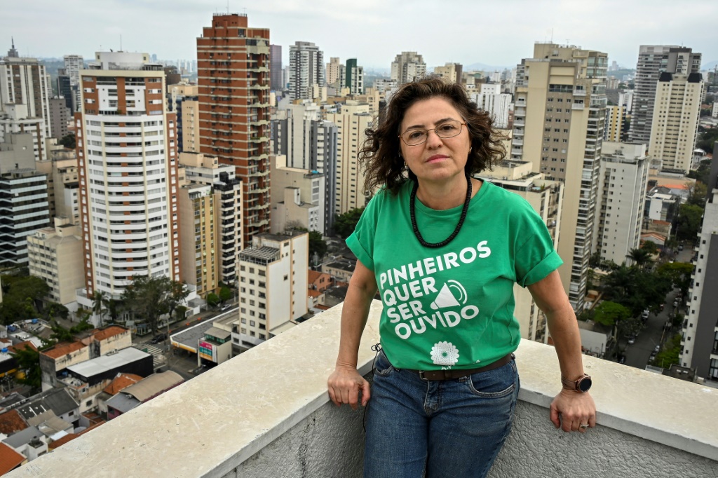 Rosanne Brancatelli, member of Pro Pinheiros association, poses for picture on the roof of a building, in the Pinheiros neighborhood of Sao Paulo, Brazil, on September 5, 2023