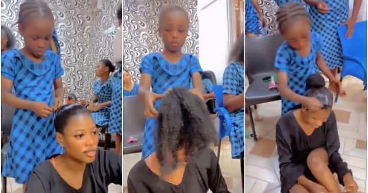 Little girl shows off hairdressing skills, talented