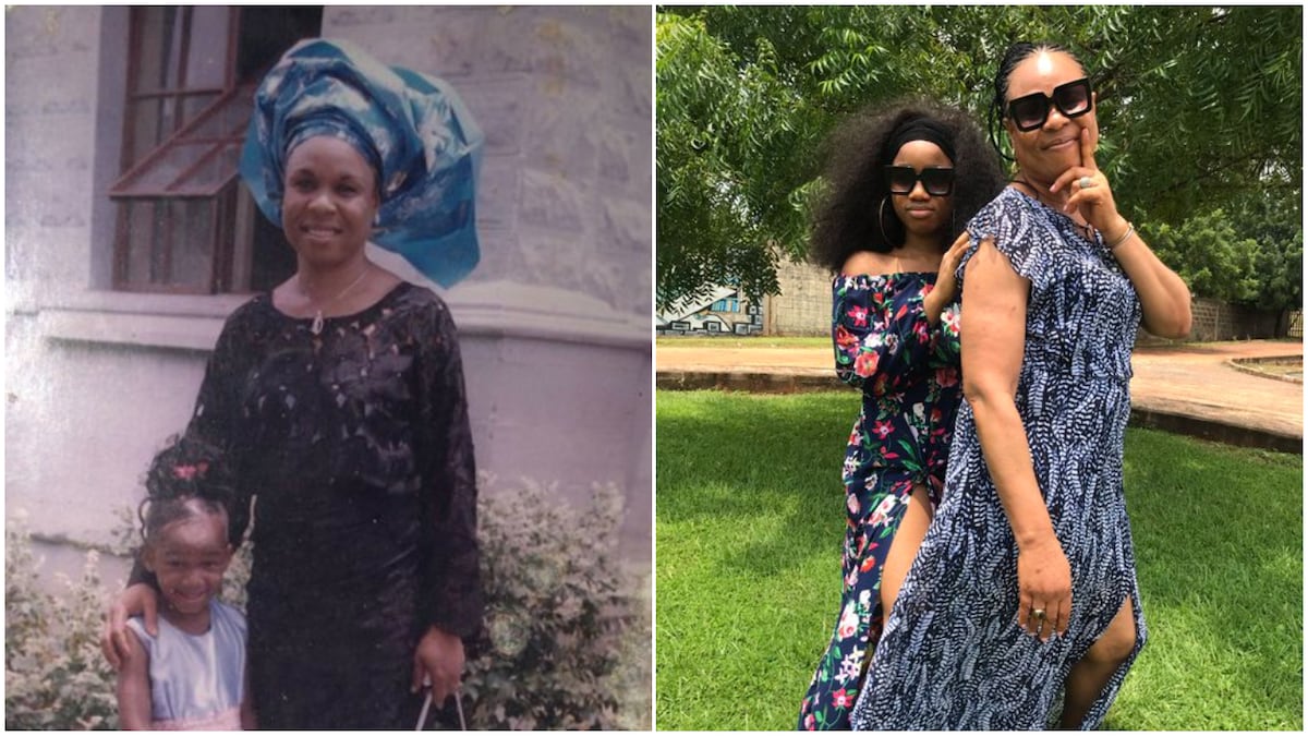 Photos of mother and daughter generates reactions, people praise mum's beauty