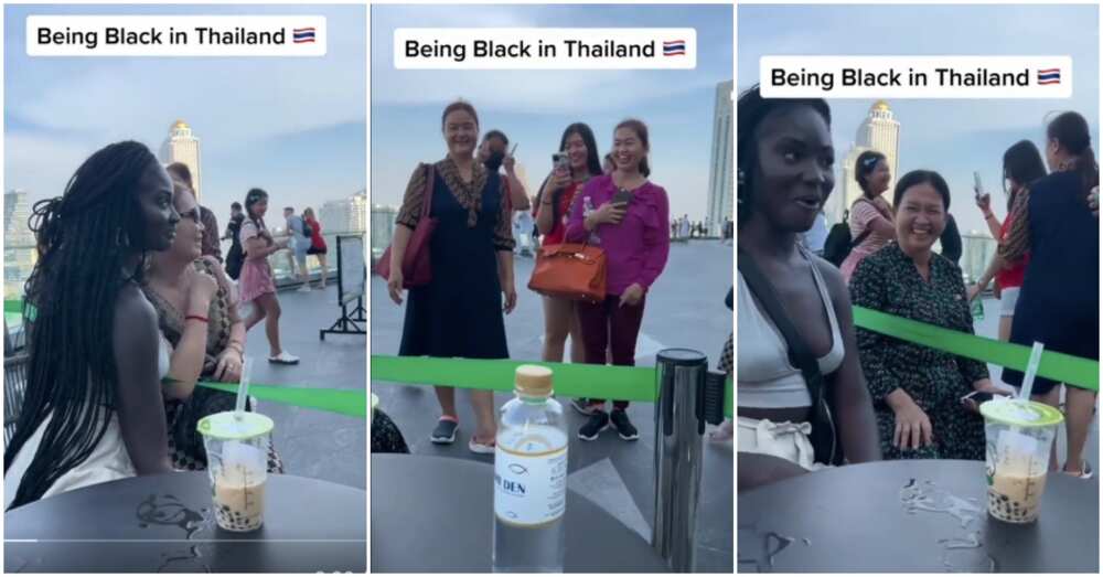 Photos of video showing Caucasians taking picture with beautiful Black lady