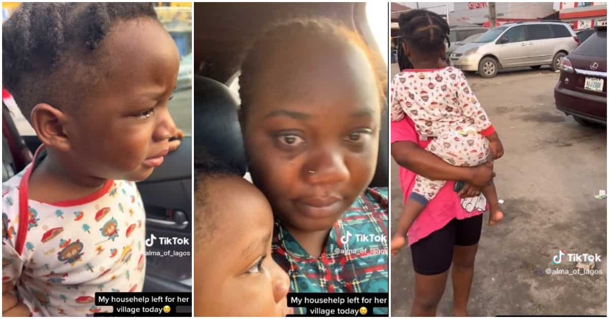 Madam and her little son, househelp, travel to village, cry at bus park