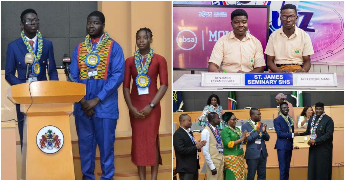 Photos of the two St James NSMQ boys receiving awards in Gambia