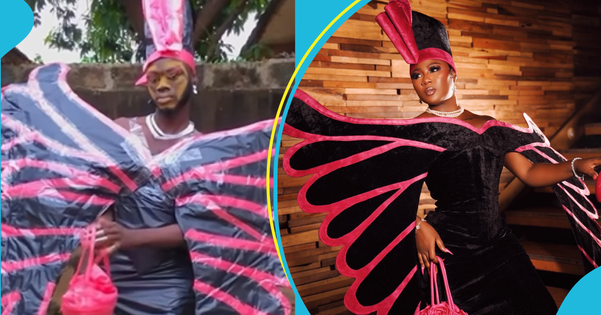 Dacoster reinvents Salma Mumin's dark Barbie look with coloured polythene bags