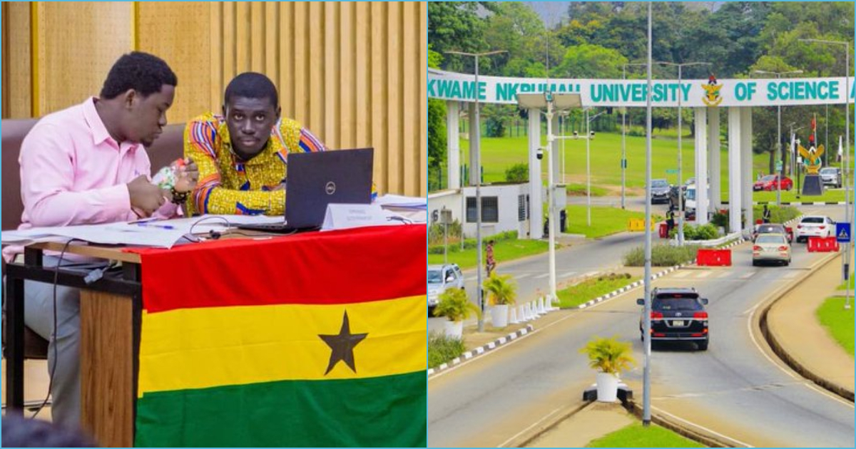 Photo of KNUST students and the KNUST entrance
