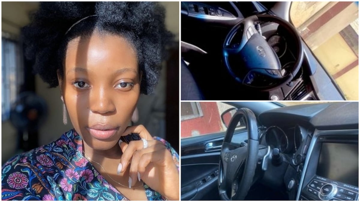 A collage of the lady and the new car. Photo sources: Twitter/Instagram/Anty Funmi