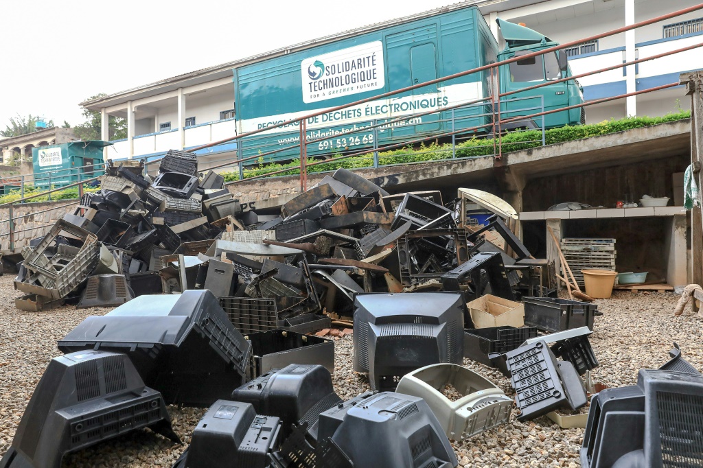 Shells of dismantled TV sets at Solidarite Technologique. Parts are sorted and cleaned, then recycled if possible -- if not, they are responsibly destroyed