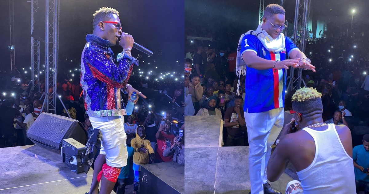 NPP's Peter Amewu blesses Shatta Wale at his victory party concert in Hohoe