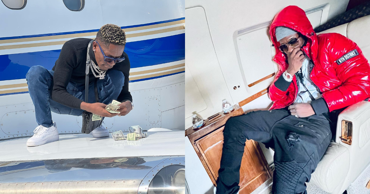 Shatta Wale gives deaf hear to Jackie Appiah alleged lawsuit; counts dollars on private jet's wing