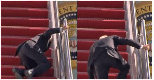 Serious apprehension in America as video shows President Biden falling on aeroplane stairs