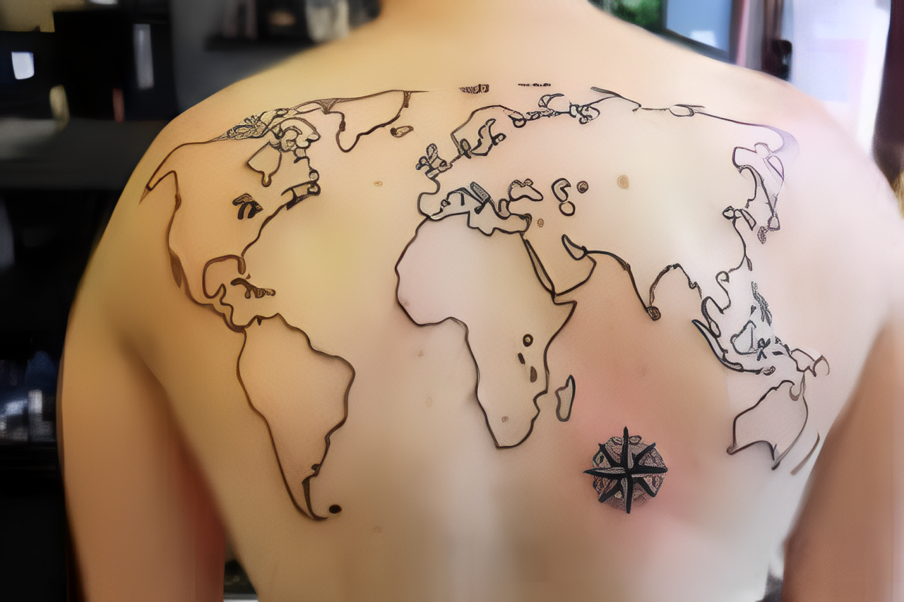 A white man has map tattoos on his upper back
