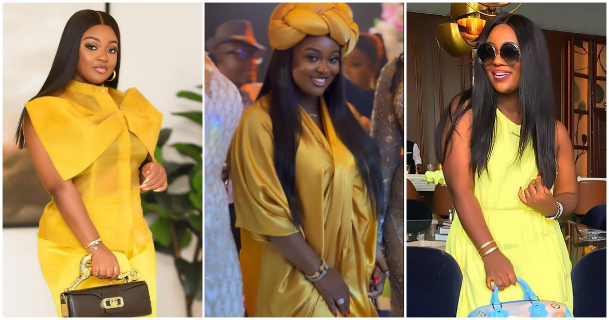 Jackie Appiah steals show at friend's wedding, slays in hot yellow outfit from head to toe, video leaves many awestruck