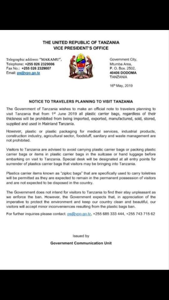 Tanzania bans entry of all plastic effective June 1, 2019