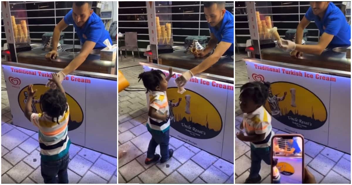 Davido’s son Ifeanyi gets fed up as ice-cream man plays games with him, walks away in frustration in funny video