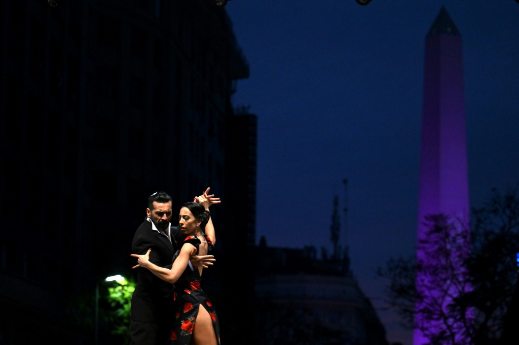 Argentina's Ricardo Astrada (L) and Constanza Vieyto perform during the world tango championship final in Buenos Aires