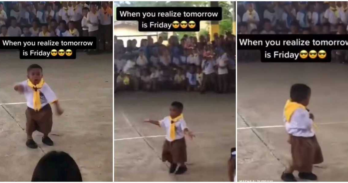 Video shows little boy in big shorts dancing hard like a girl in front of people, leaves many screaming