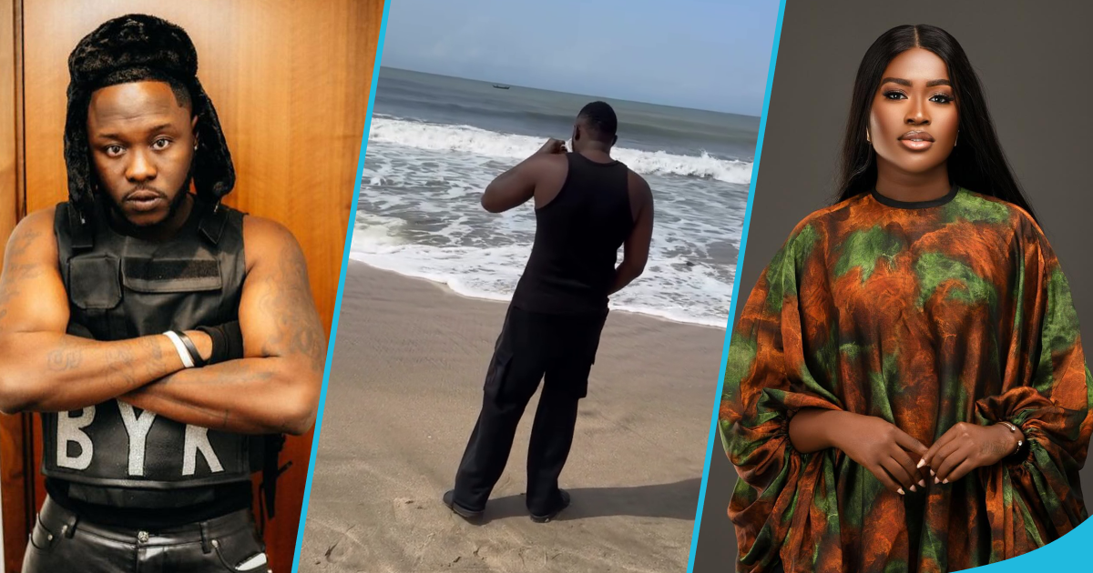 Medikal spotted at the beach amid divorce battle with Fella Makafui, Ghanaians support him