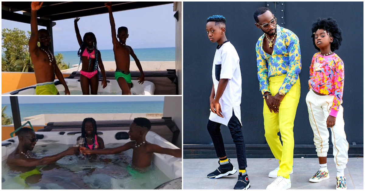 This his how I want my family - Latest videos of Okyeame Kwame and children chilling in a pool gets fans in love