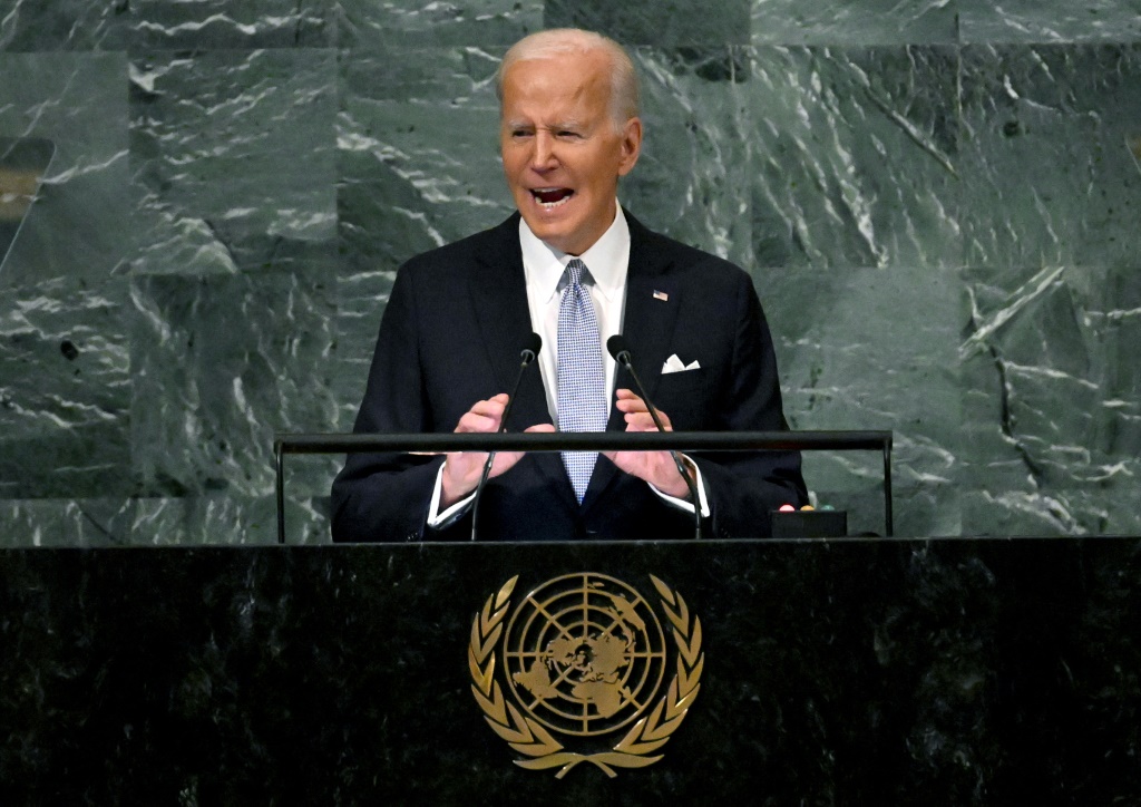 US President Joe Biden addresses the 77th session of the United Nations General Assembly on September 21, 2022