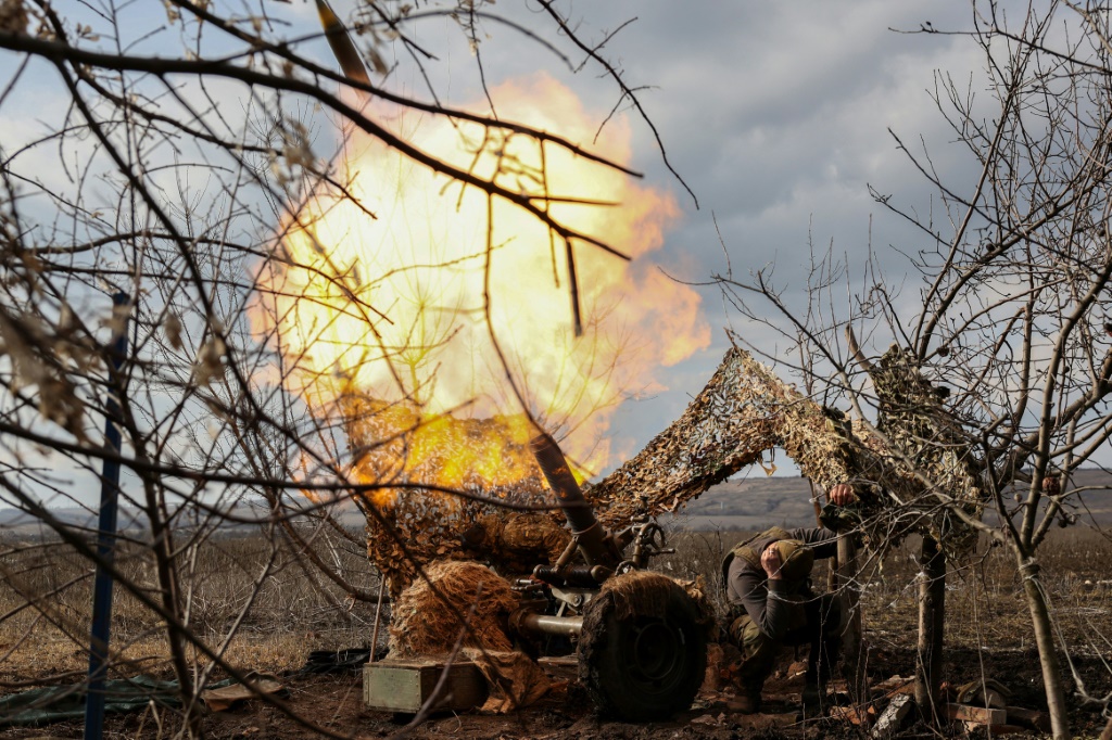 A Ukrainian soldier fires a French  mortar towards Russian positions on a frontline in the Donetsk region