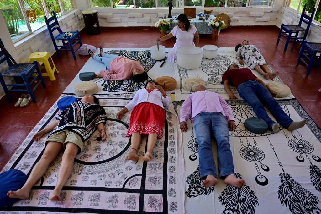 Alizbeth Camacho leads a meditation session at her holistic center in Tepoztlan, Mexico