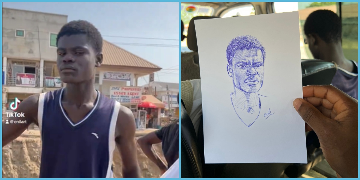 Ghanaian Artist Draws Trotro Mate, His Priceless Reaction After Seeing The Sketch Warms Hearts